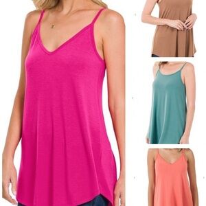 reversible spaghetti strap, tunic length tank, V-neck, or scoopneck, PINK